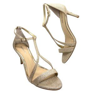 8.5 Gianni bini Shaylinn sand gold t-strap strappy heels‎ glitter sparkle shiny